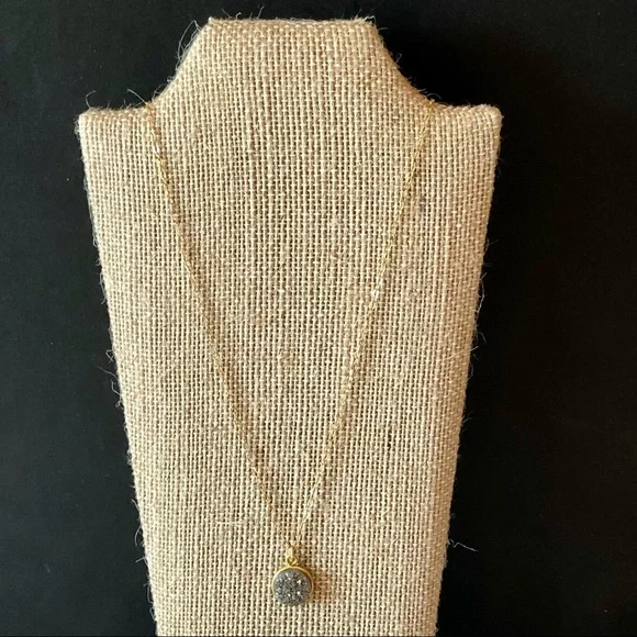 16 inch dainty gray druzy necklace with extender. - Picture 2 of 9